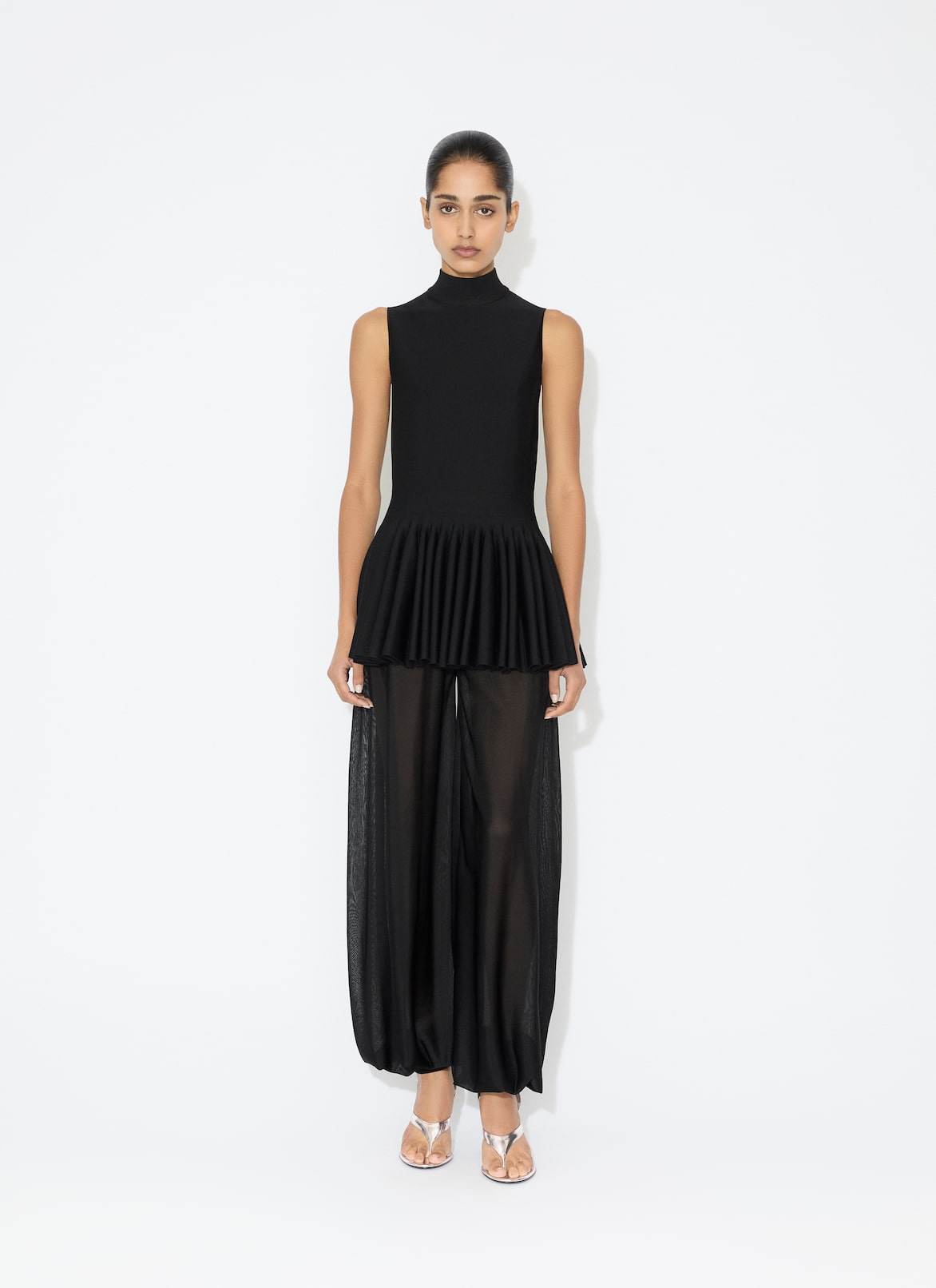 WOOL BLEND GODET TOP  ALAÏA BLACK WOOL BLEND GODET TOP